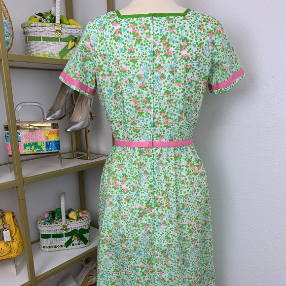 Vintage "The Lilly" Lilly Pulitzer 1960's Pink & Green Floral Dress Size Medium - Picture 7 of 16